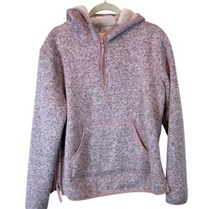 Thread Supply Sherpa Lined Marled Pink Fleece Pullover Hoodie Women's Medium